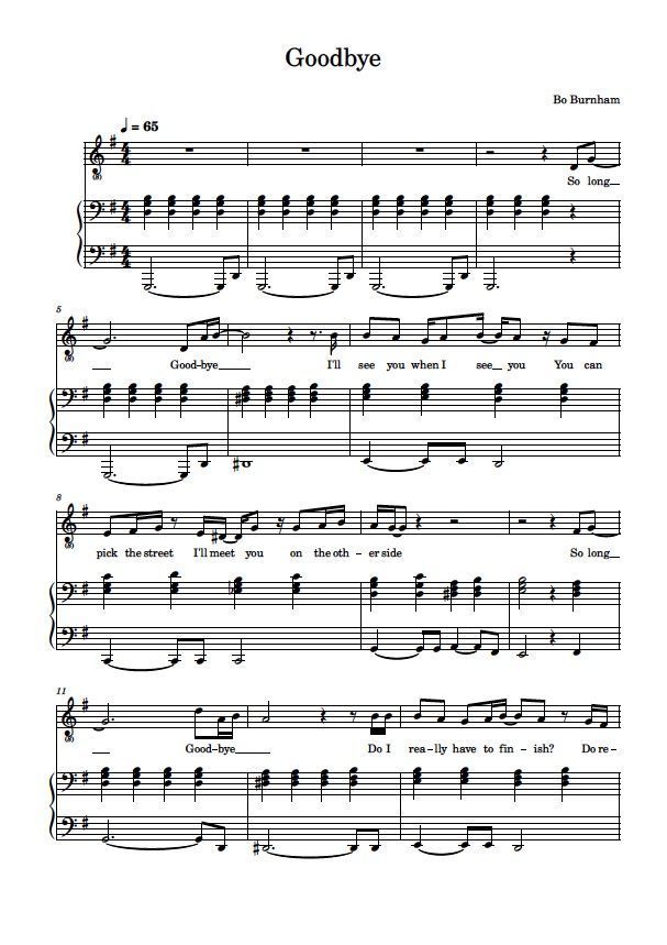 Bo Burnham Goodbye Sheet Music Downloads